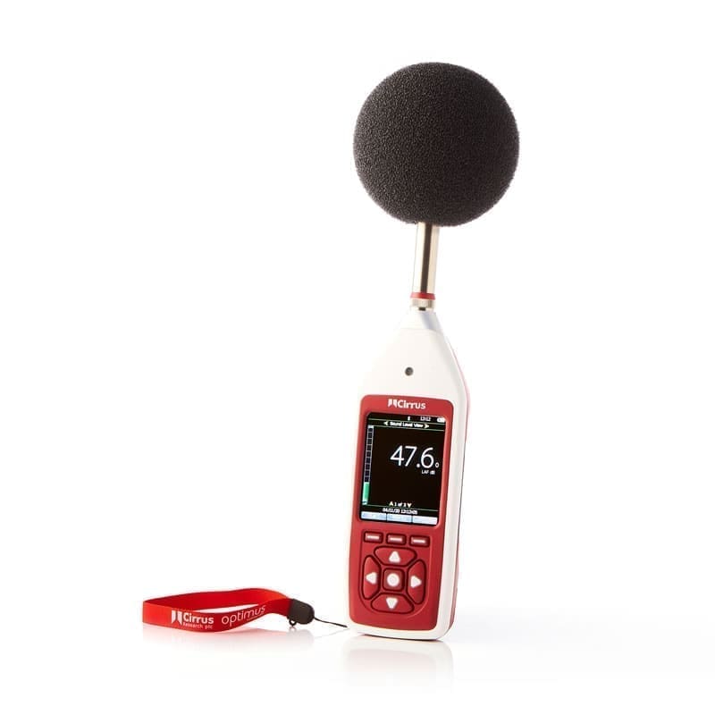 Cirrus Research Optimus+ Red sound level meter for occupational noise assessment.