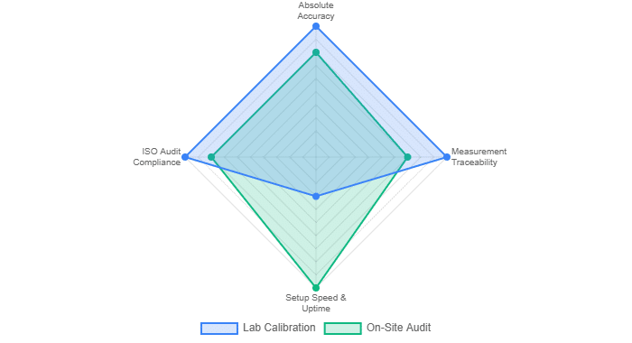 Comparing lab calibration and on-site dewpoint audit