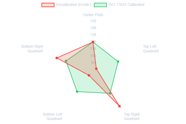 Erratic thermal patterns in stirrer plate calibration.