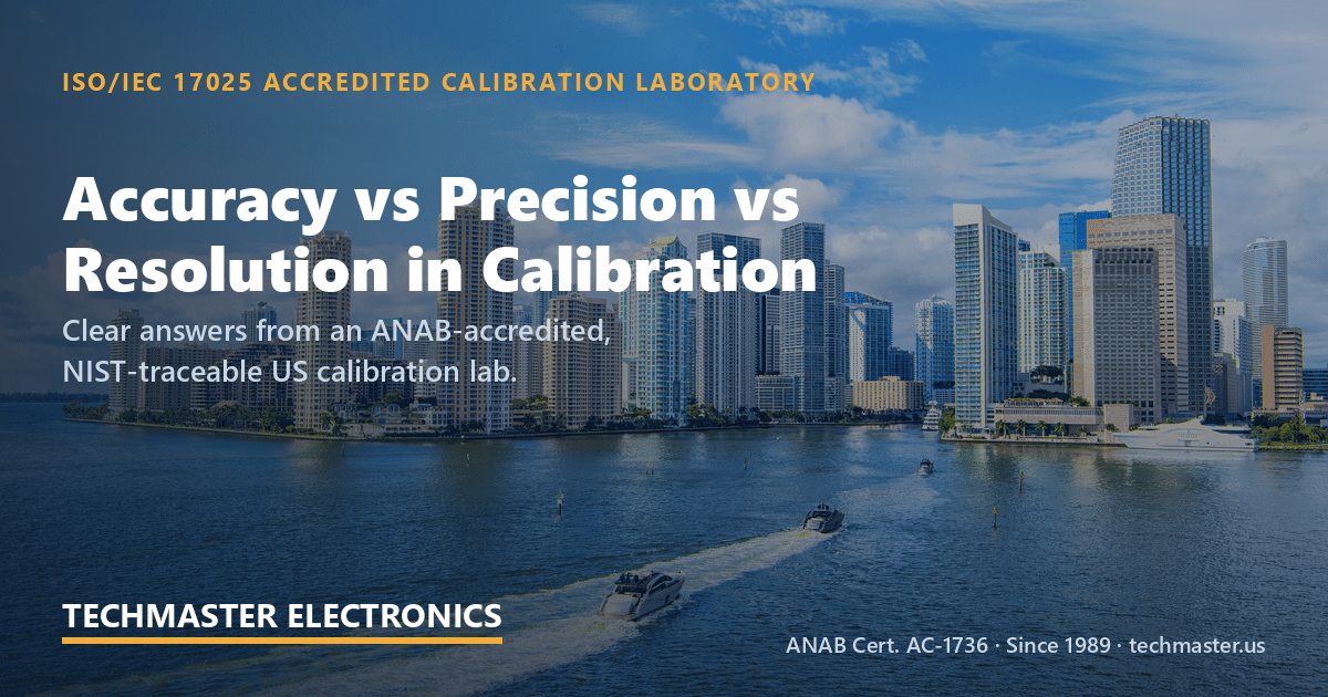 accuracy vs precision vs resolution — Techmaster ISO 17025 accredited calibration (hero)