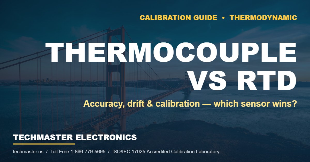 Thermocouple vs RTD accuracy, drift and calibration comparison — Techmaster Electronics ISO/IEC 17025 accredited calibration laboratory