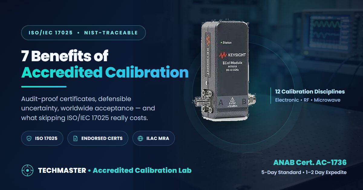 Benefits of ISO/IEC 17025 accredited calibration for electronics — Techmaster Electronics, ANAB-accredited calibration laboratory