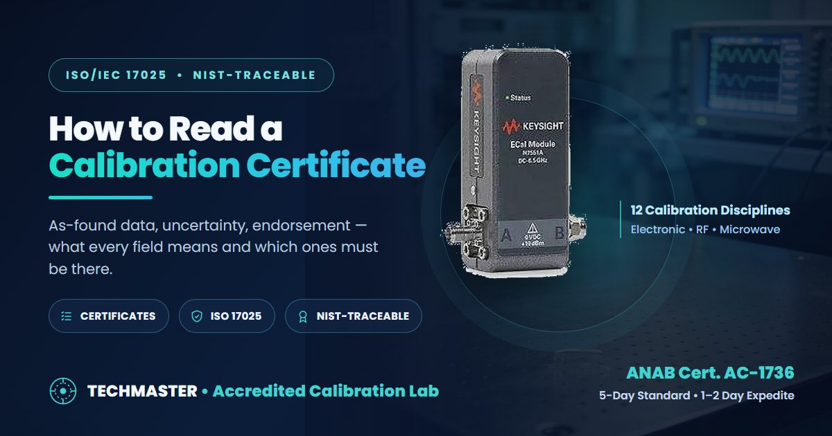 How to read a calibration certificate — the 8 required fields explained by Techmaster Electronics