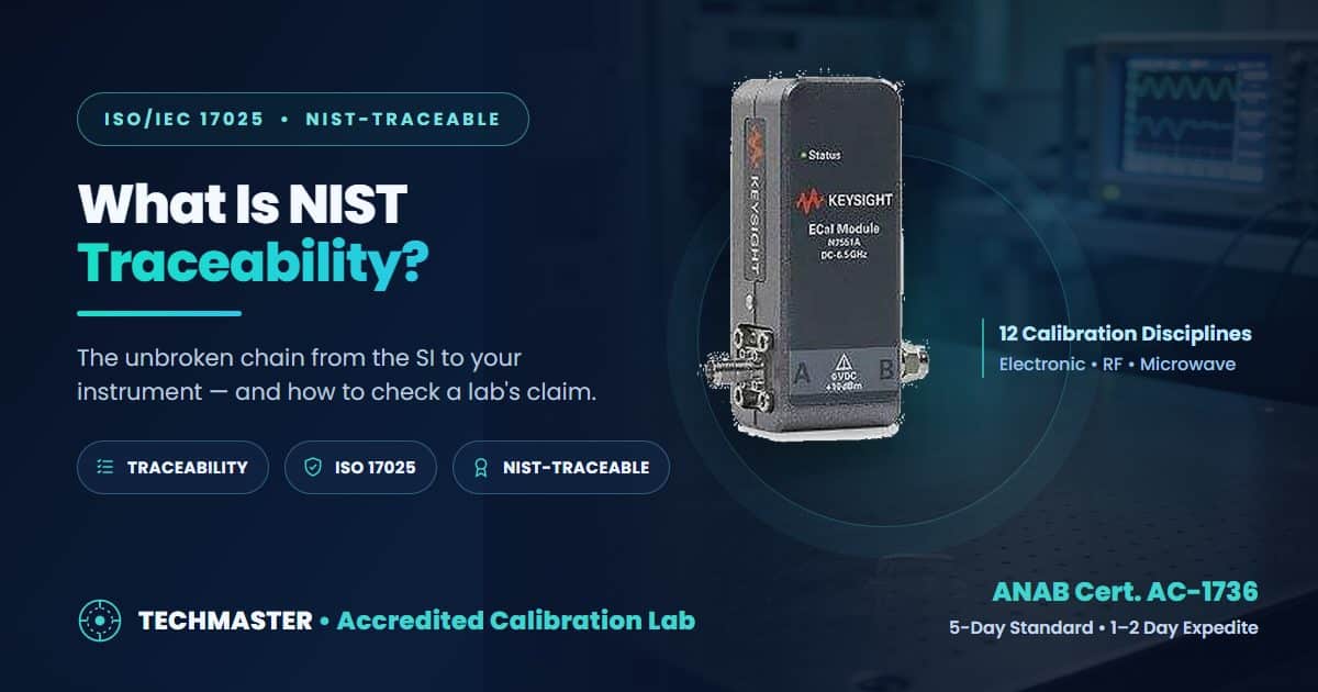 What is NIST-traceable calibration — traceability explained by Techmaster Electronics, ANAB-accredited laboratory