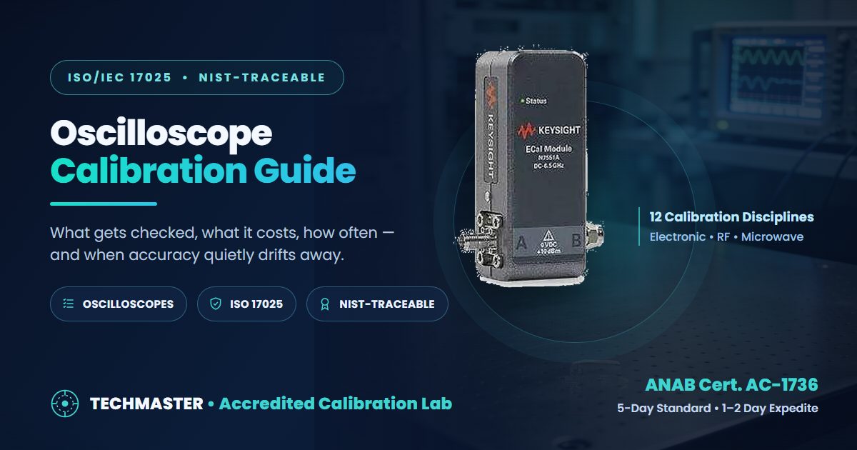 Oscilloscope calibration guide — what gets checked, cost, and intervals, from Techmaster Electronics