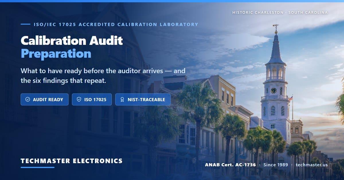 Calibration audit preparation checklist and the six repeat findings, from Techmaster Electronics