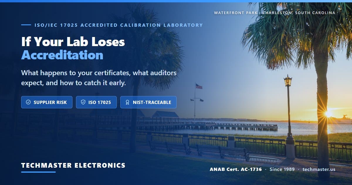 What to do if your calibration lab loses accreditation, from Techmaster Electronics