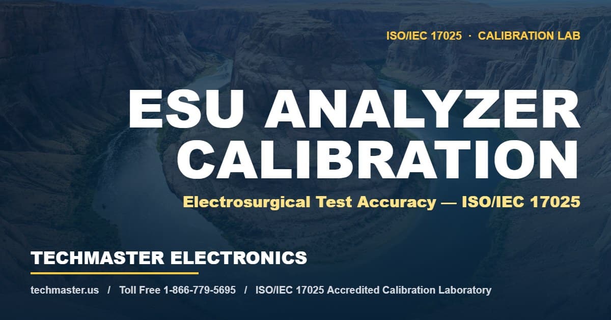 ESU analyzer calibration — ISO/IEC 17025 accredited electrosurgical test accuracy, Techmaster Electronics