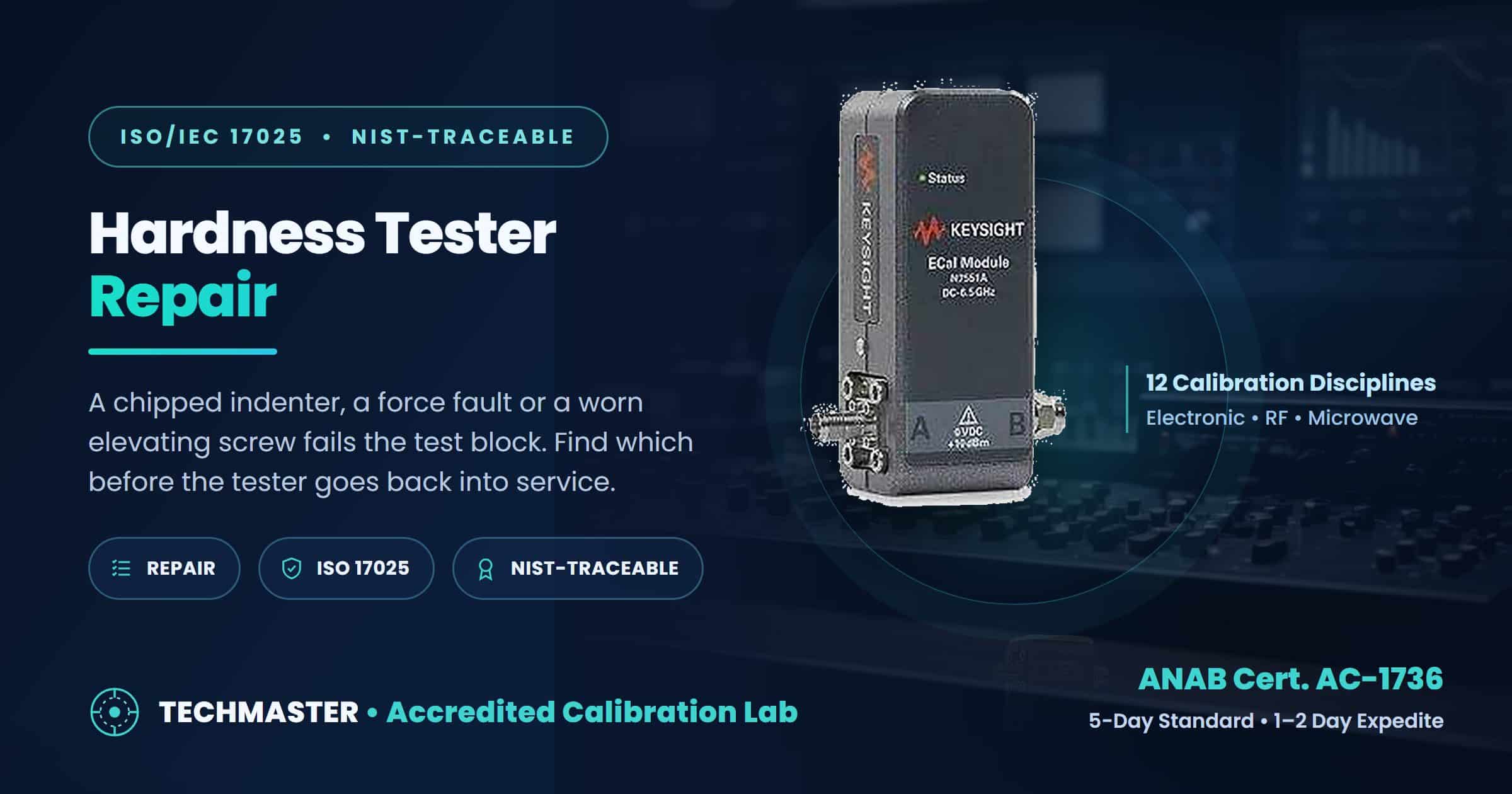 Hardness tester repair - indenters, test force, dwell time, elevating screw and measuring systems