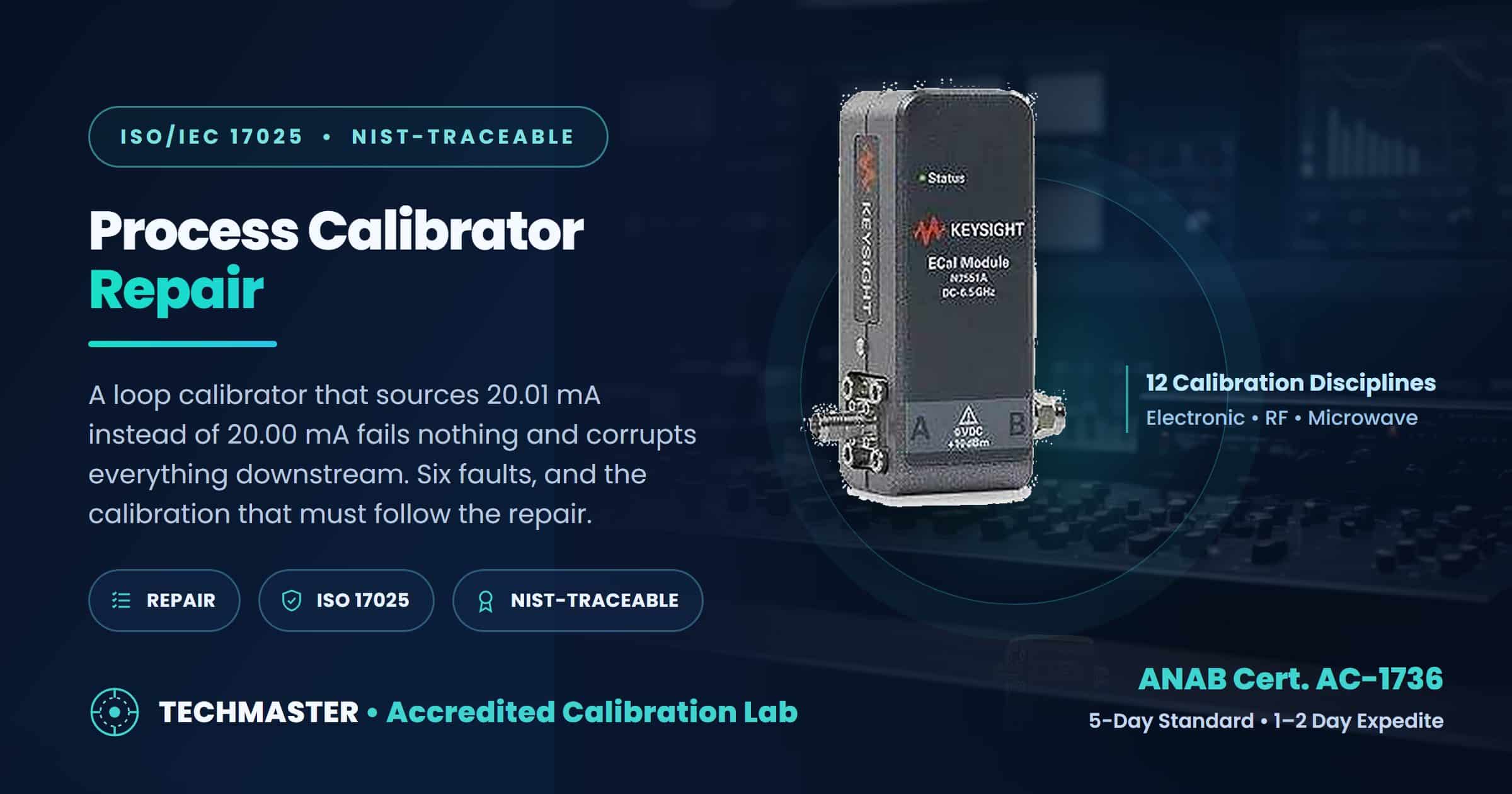 Process calibrator repair - mA source drift, battery faults, HART communication and pressure modules