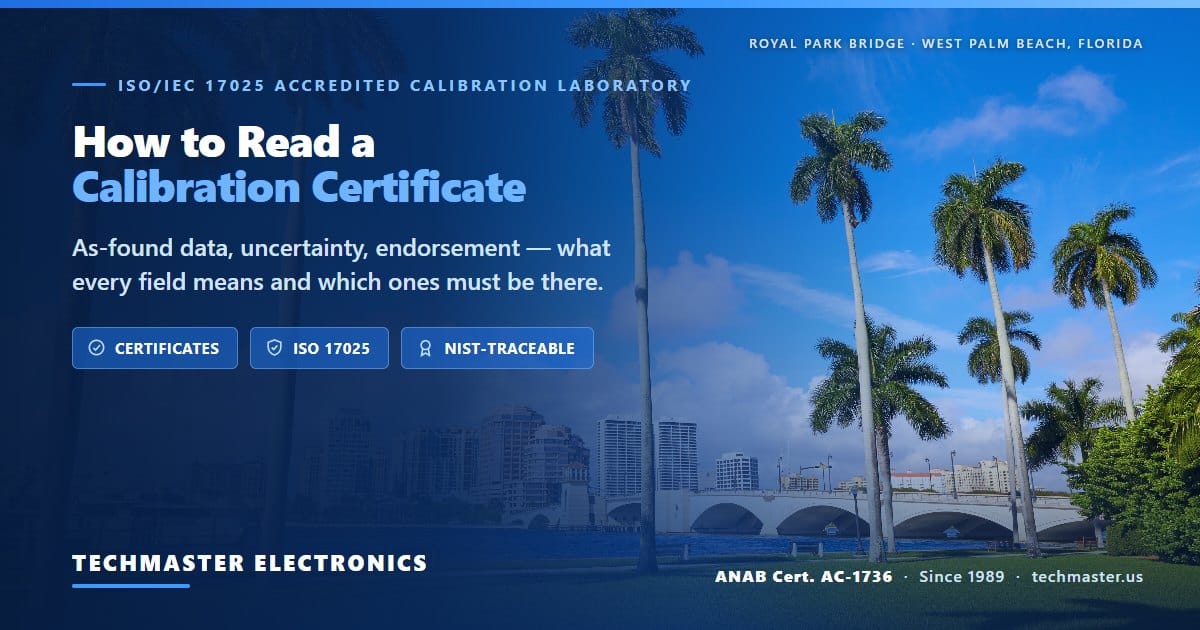 How to read a calibration certificate — the 8 required fields explained by Techmaster Electronics