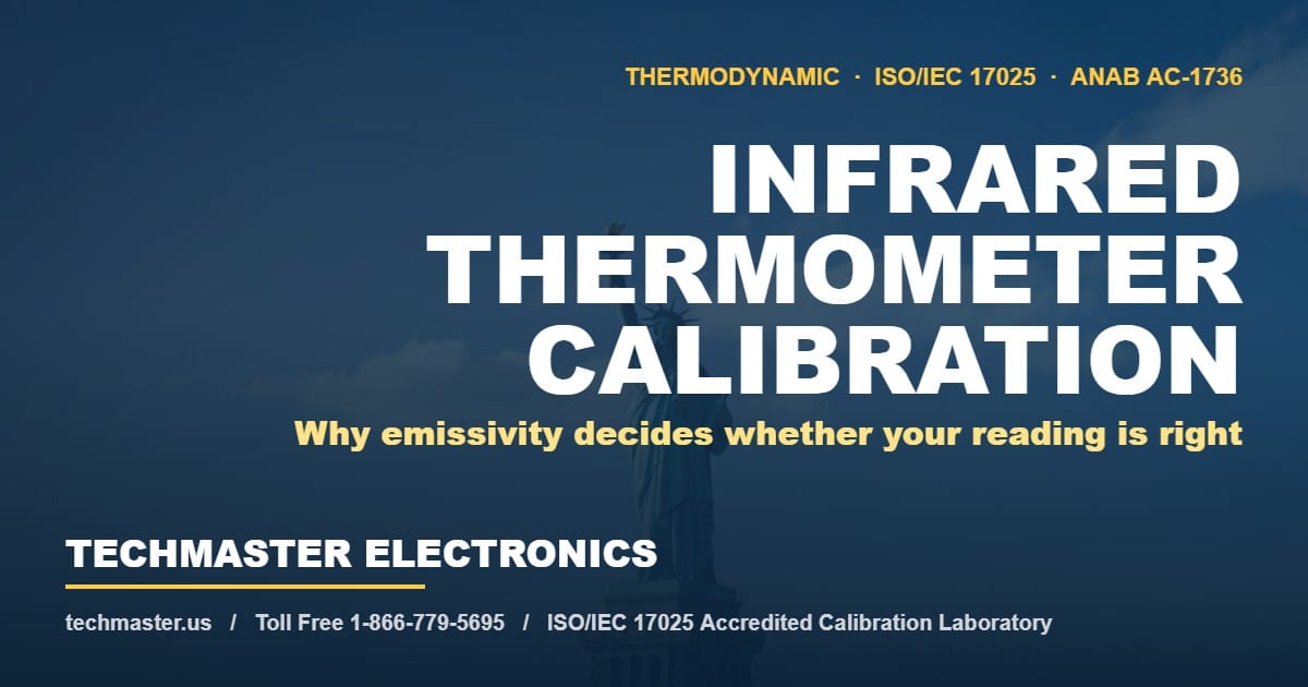 Infrared thermometer calibration with emissivity and blackbody sources — Techmaster Electronics ISO/IEC 17025 accredited calibration laboratory featured image