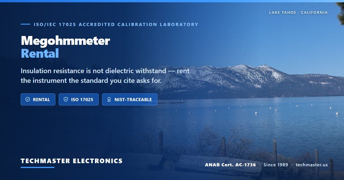 Megohmmeter rental for insulation resistance testing to the voltage your standard requires