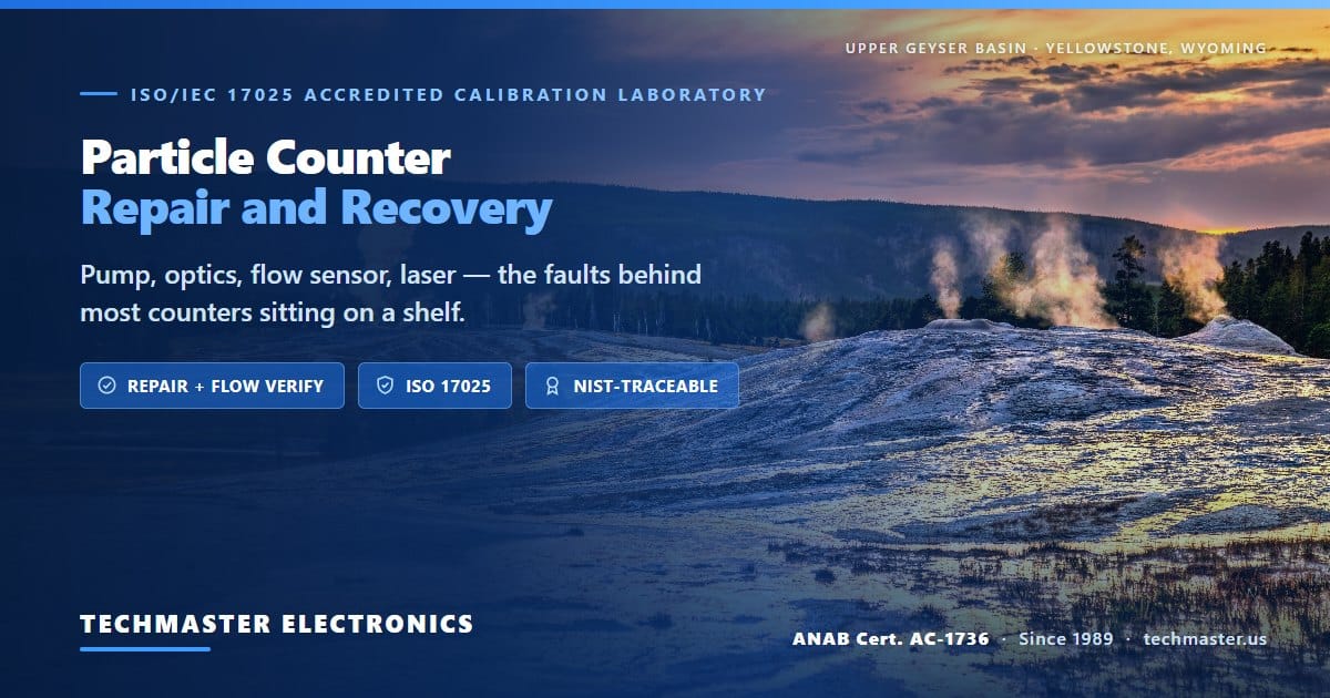 Particle counter repair - vacuum pump, optics, flow sensor and laser diode faults