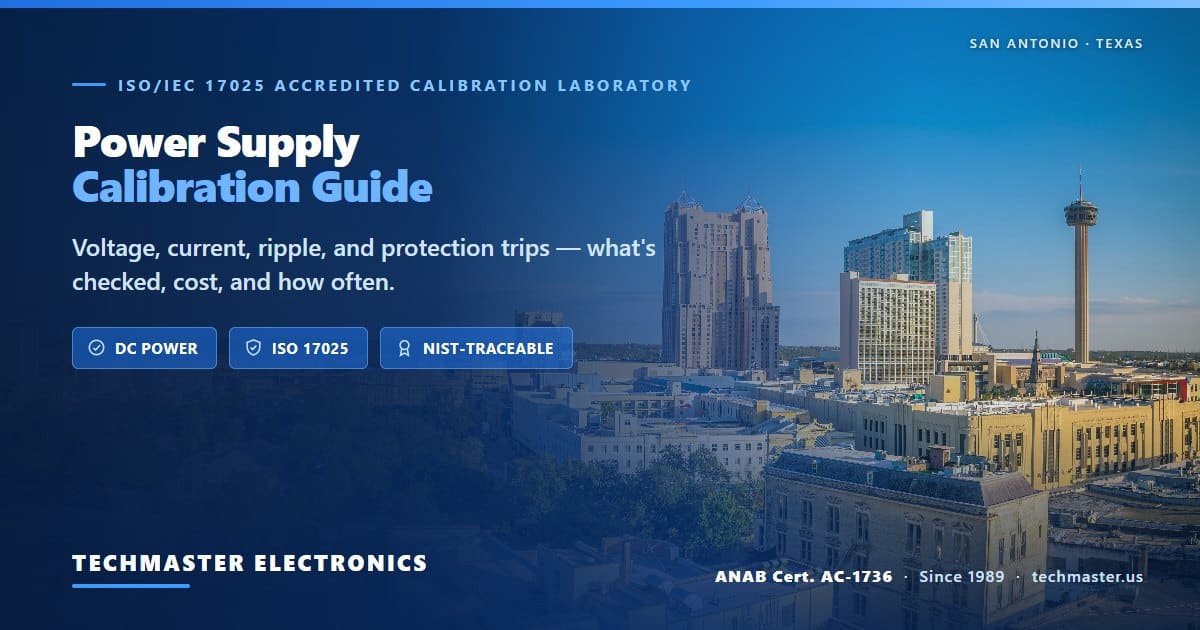 Power supply calibration guide — what's checked, cost, and intervals, from Techmaster Electronics