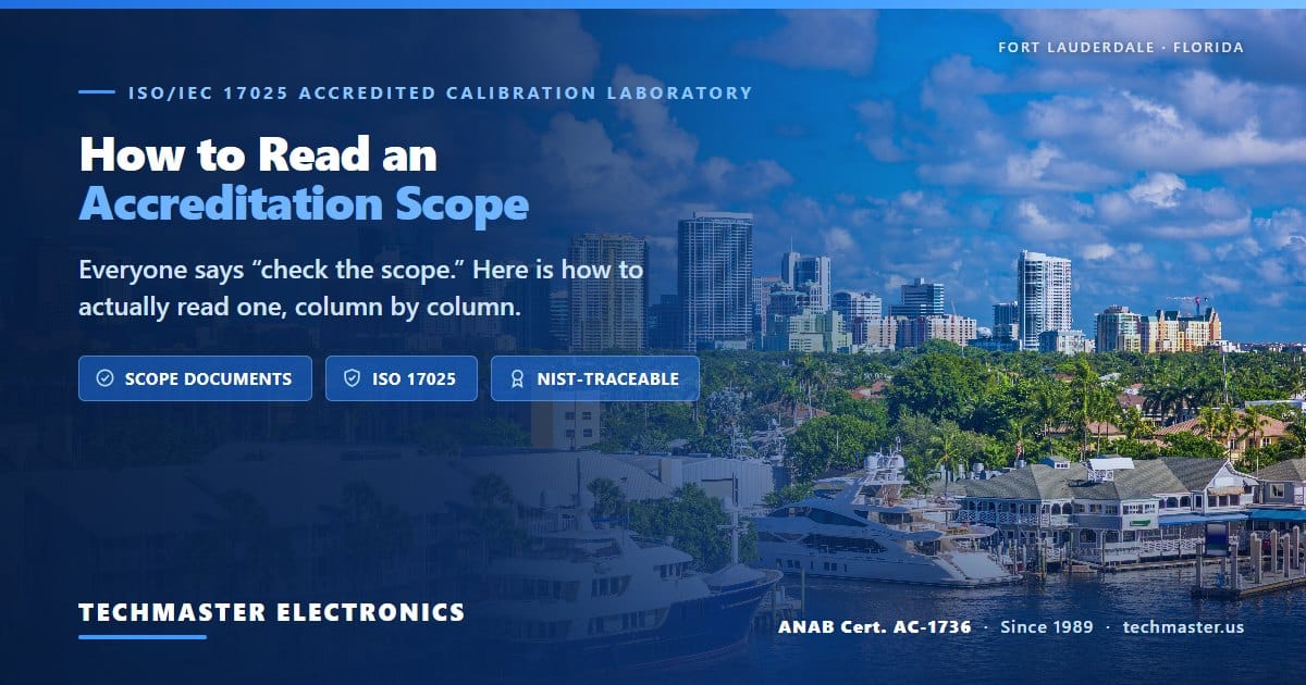 How to read a calibration laboratory's accreditation scope document, from Techmaster Electronics
