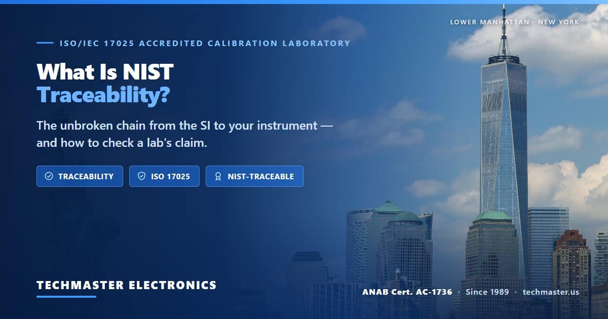 What is NIST-traceable calibration — traceability explained by Techmaster Electronics, ANAB-accredited laboratory