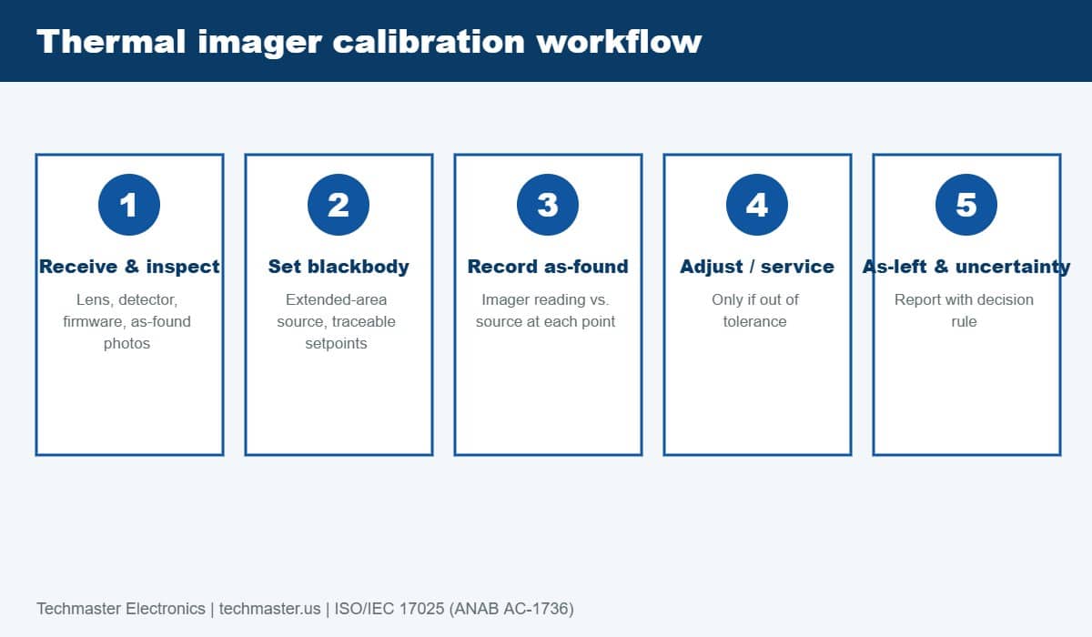Five-step thermal imager calibration workflow from receiving to as-left report